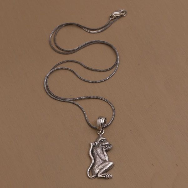 Alternate image for 925 Sterling Silver Handmade Monkey Pendant Necklace Wondering Lutung