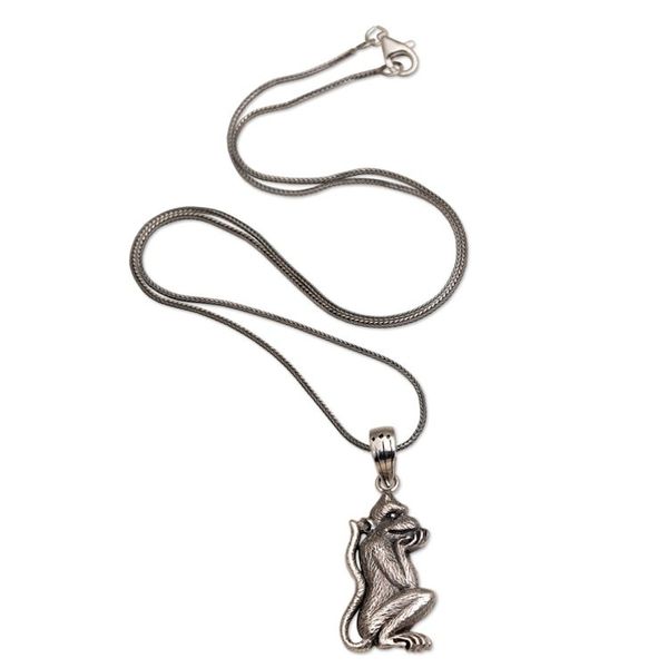 Alternate image for 925 Sterling Silver Handmade Monkey Pendant Necklace Wondering Lutung