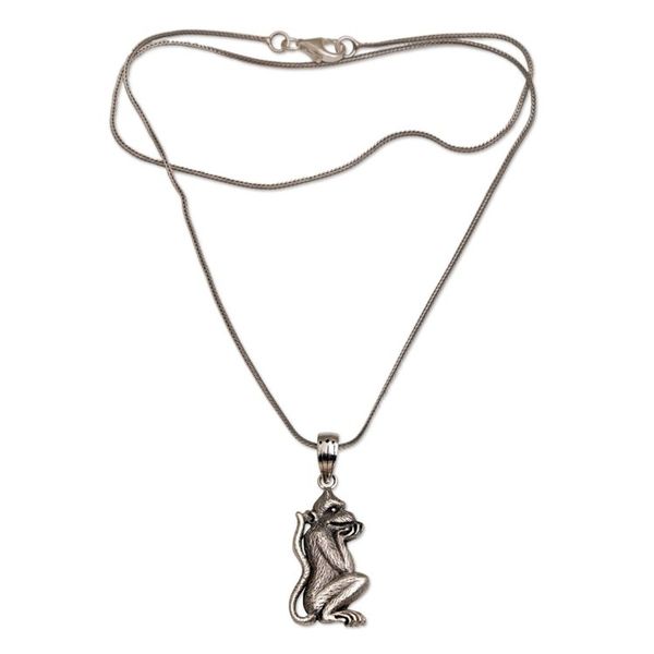 Alternate image for 925 Sterling Silver Handmade Monkey Pendant Necklace Wondering Lutung
