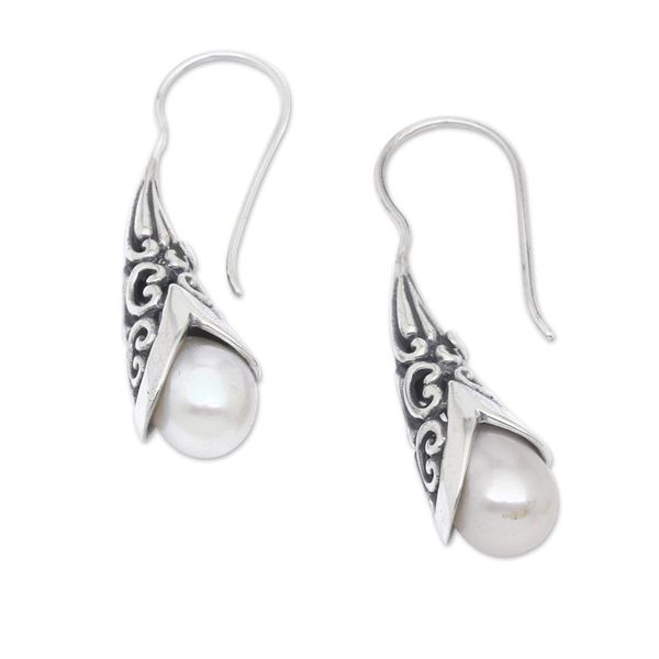 Alternate image for Cultured Pearl and Sterling Silver Drop Earrings from Bali Emerging Beauty in Peach