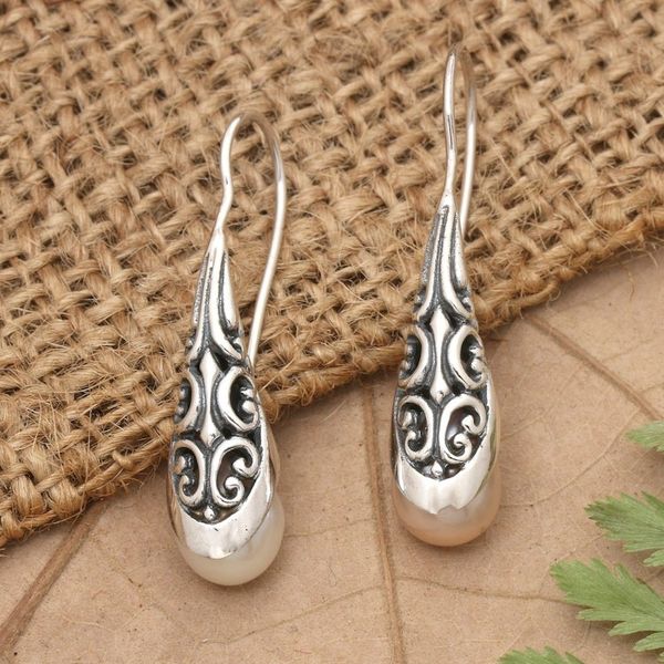 Alternate image for Cultured Pearl and Sterling Silver Drop Earrings from Bali Emerging Beauty in Peach