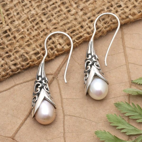 Alternate image for Cultured Pearl and Sterling Silver Drop Earrings from Bali Emerging Beauty in Peach