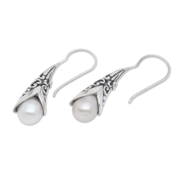 Alternate image for Cultured Pearl and Sterling Silver Drop Earrings from Bali Emerging Beauty in Peach