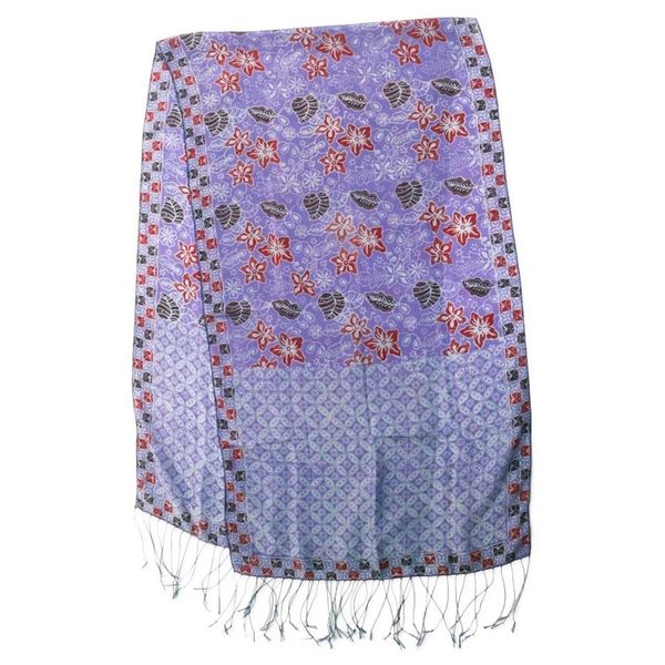 Alternate image for Hand Dyed Kawung Batik Silk Shawl With Floral Pattern Kawung Plains in Iris
