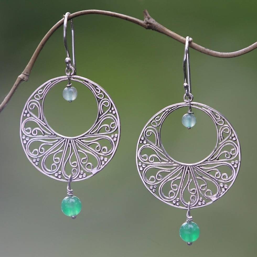 Handmade 925 Sterling Silver Green Quartz Dangle Earrings 'Ballroom Dance'