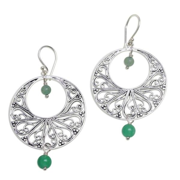 Alternate image for Handmade 925 Sterling Silver Green Quartz Dangle Earrings Ballroom Dance