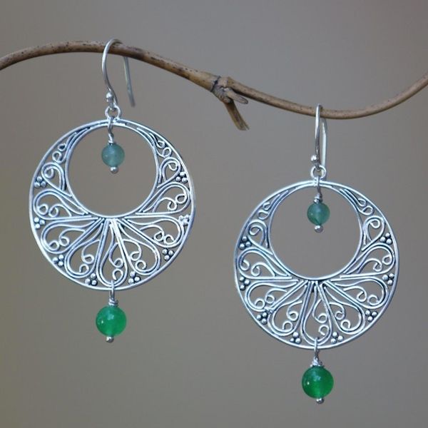 Alternate image for Handmade 925 Sterling Silver Green Quartz Dangle Earrings Ballroom Dance