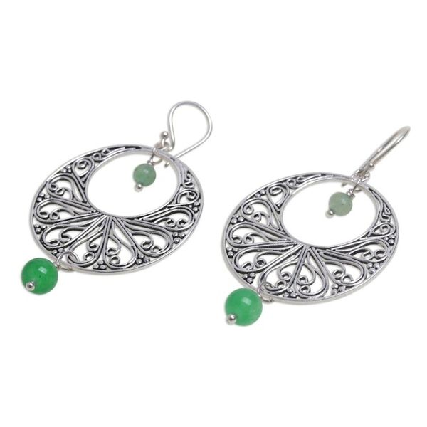 Alternate image for Handmade 925 Sterling Silver Green Quartz Dangle Earrings Ballroom Dance