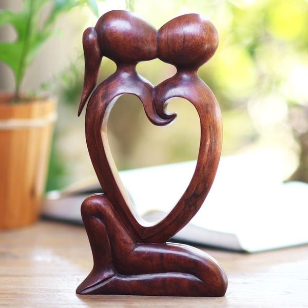 Alternate image for Hand Carved Romantic Suar Wood Statuette from Bali Eternal Bond
