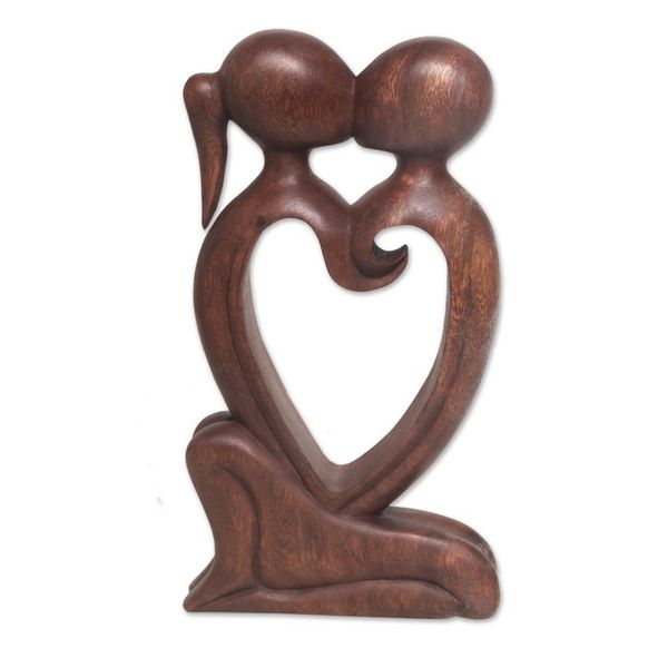 Alternate image for Hand Carved Romantic Suar Wood Statuette from Bali Eternal Bond