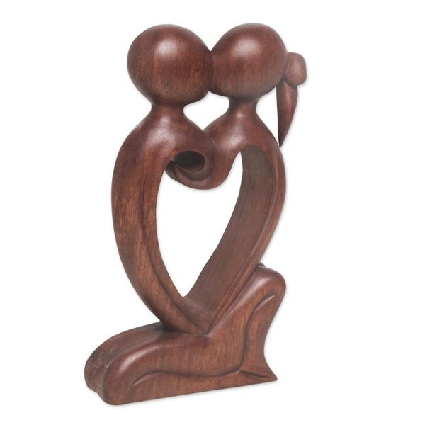 Alternate image for Hand Carved Romantic Suar Wood Statuette from Bali Eternal Bond