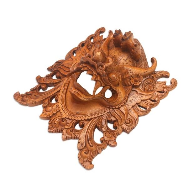 Alternate image for Hand-Carved Acacia Wood Wall Mask of Barong from Bali Watchful Barong
