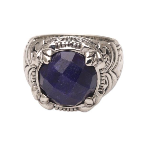 Alternate image for Handmade Balinese Sapphire and Sterling Silver Cocktail Ring Regal Serenity