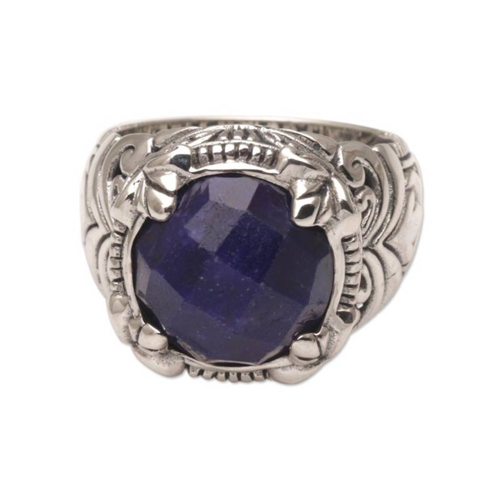 Handmade Balinese Sapphire and Sterling Silver Cocktail Ring 'Regal Serenity'