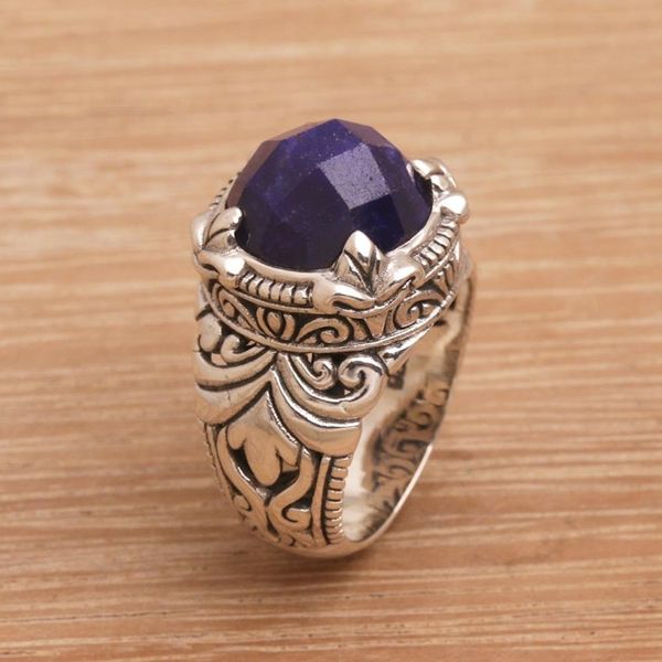 Alternate image for Handmade Balinese Sapphire and Sterling Silver Cocktail Ring Regal Serenity