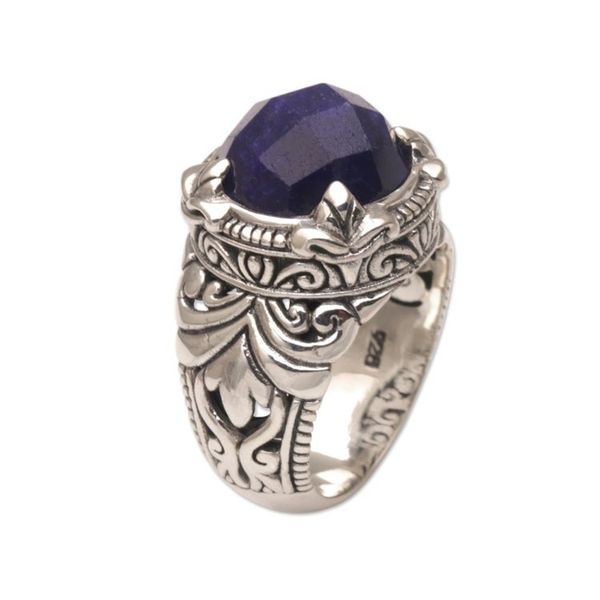 Alternate image for Handmade Balinese Sapphire and Sterling Silver Cocktail Ring Regal Serenity