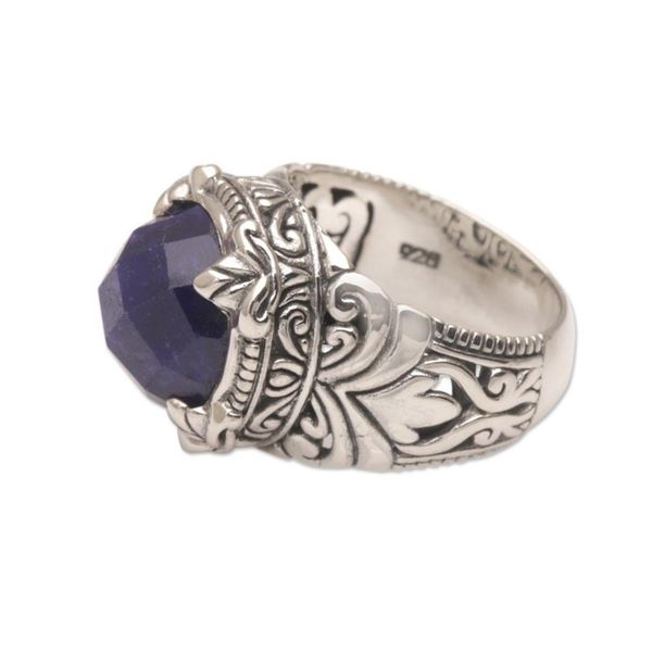 Alternate image for Handmade Balinese Sapphire and Sterling Silver Cocktail Ring Regal Serenity