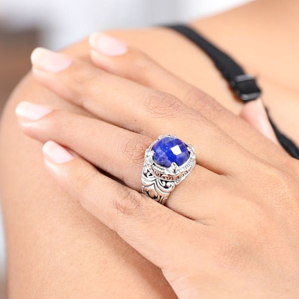 Alternate image for Handmade Balinese Sapphire and Sterling Silver Cocktail Ring Regal Serenity
