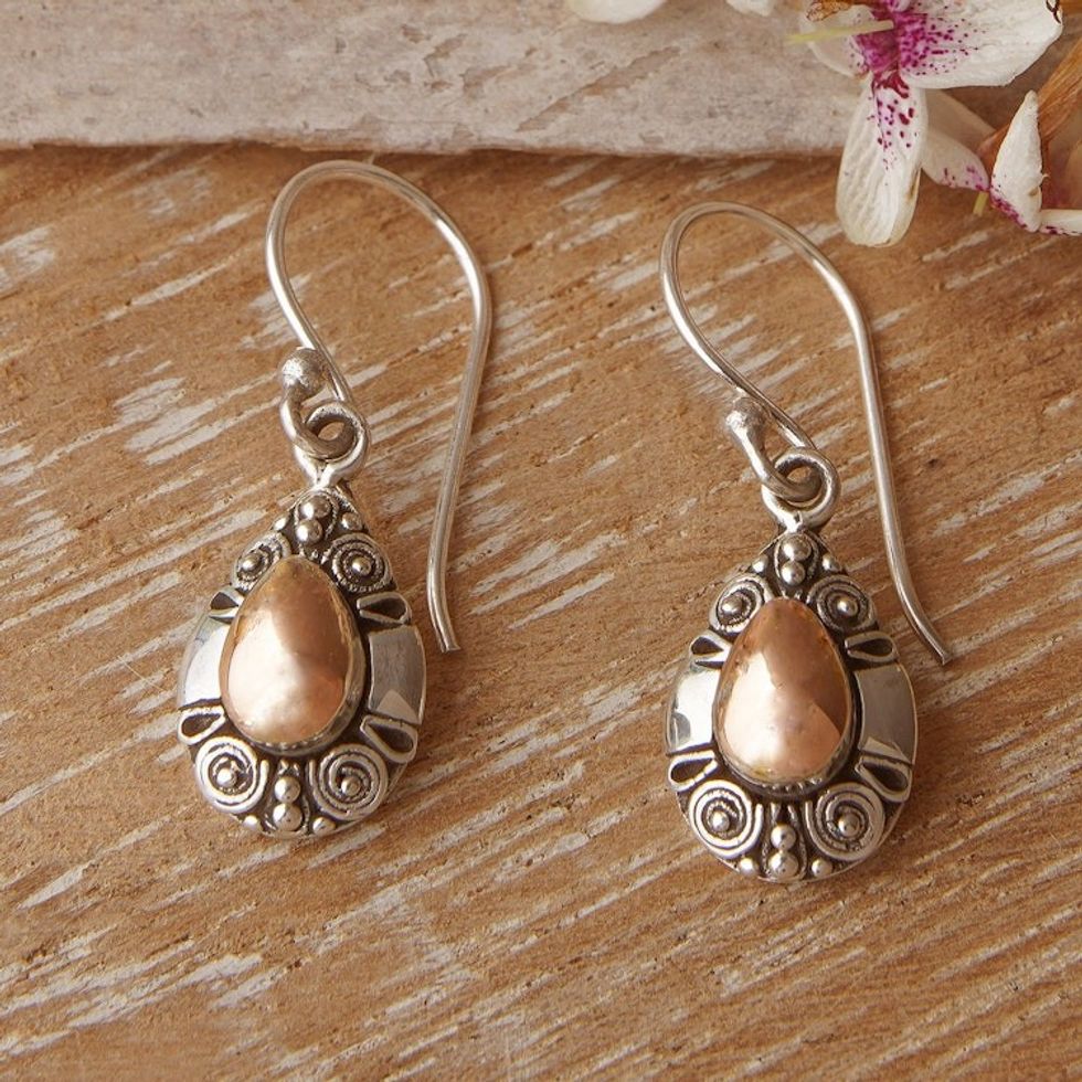 18k Gold Accent 925 Sterling Silver Spiral Dangle Earrings 'Secret Spirals'
