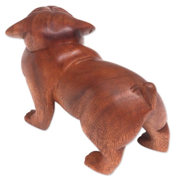 Alternate image for Hand Carved Suar Wood Bulldog Puppy Sculpture from Bali Fierce Bulldog
