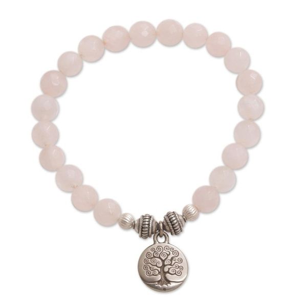 Alternate image for Tree-Themed Rose Quartz Beaded Stretch Bracelet from Bali Sunrise Tree