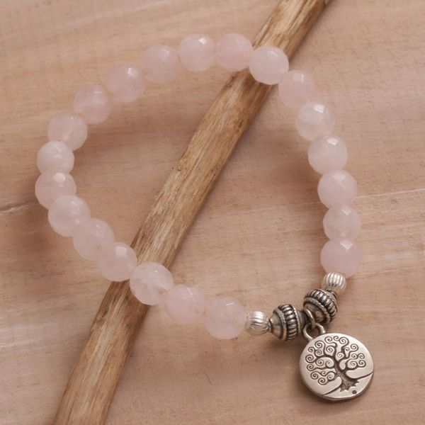 Alternate image for Tree-Themed Rose Quartz Beaded Stretch Bracelet from Bali Sunrise Tree