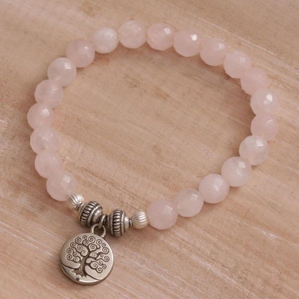 Alternate image for Tree-Themed Rose Quartz Beaded Stretch Bracelet from Bali Sunrise Tree