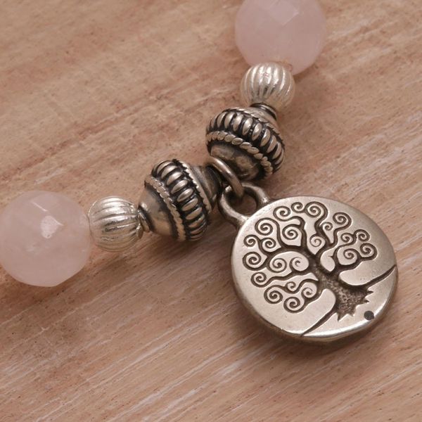 Alternate image for Tree-Themed Rose Quartz Beaded Stretch Bracelet from Bali Sunrise Tree
