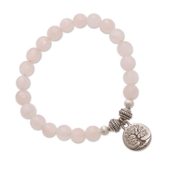 Alternate image for Tree-Themed Rose Quartz Beaded Stretch Bracelet from Bali Sunrise Tree