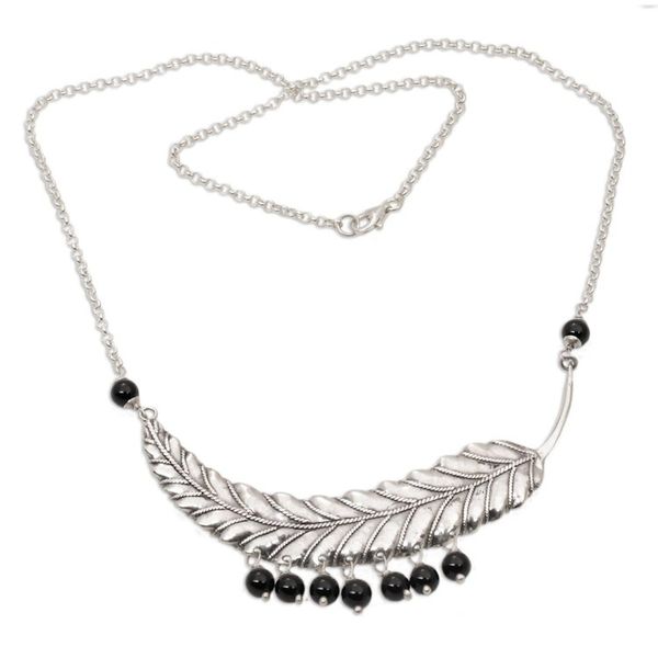 Alternate image for Sterling Silver and Onyx Leaf Pendant Necklace from Bali Dusky Dew