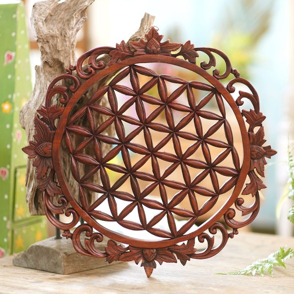 Hand Carved Suar Wood Wall Relief Panel from Bali 'Love of Bali'