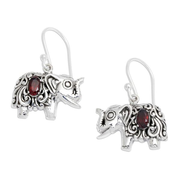 Alternate image for Garnet and Sterling Silver Elephant Dangle Earrings Elephant Delight