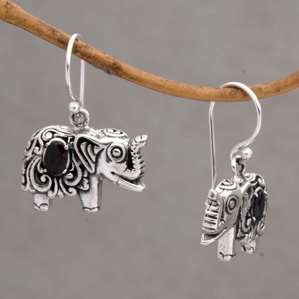 Alternate image for Garnet and Sterling Silver Elephant Dangle Earrings Elephant Delight