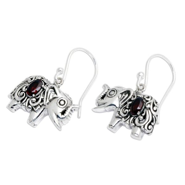 Alternate image for Garnet and Sterling Silver Elephant Dangle Earrings Elephant Delight