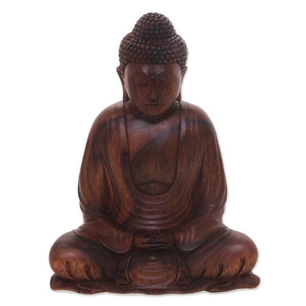 Alternate image for Hand Crafted Balinese Suar Wood Buddha Meditation Statuette Serenity Buddha