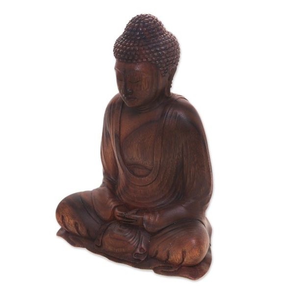 Alternate image for Hand Crafted Balinese Suar Wood Buddha Meditation Statuette Serenity Buddha