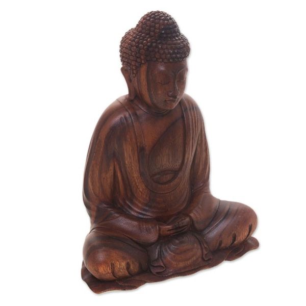Alternate image for Hand Crafted Balinese Suar Wood Buddha Meditation Statuette Serenity Buddha