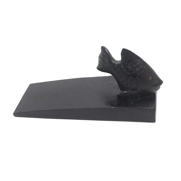 Alternate image for Handcrafted Suar Wood Fish Doorstop in Black from Bali Helpful Goldfish in Black