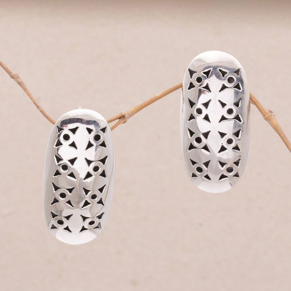 Oval Sterling Silver Drop Earrings from Bali 'Regal Ovals'