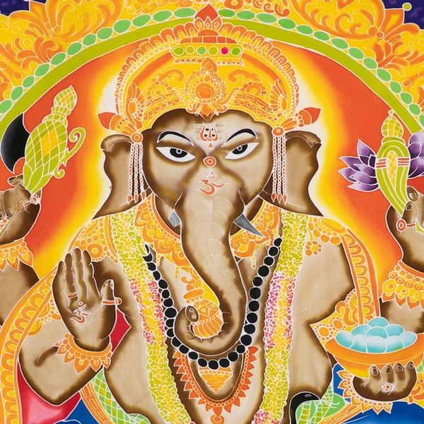 Alternate image for Ganesha-Themed Batik Rayon Wall Hanging from Bali Ganesha Glow