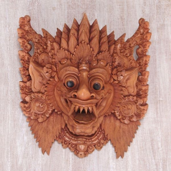 Alternate image for Hand Carved Suar Wood Wall Mask from Bali Great Protector