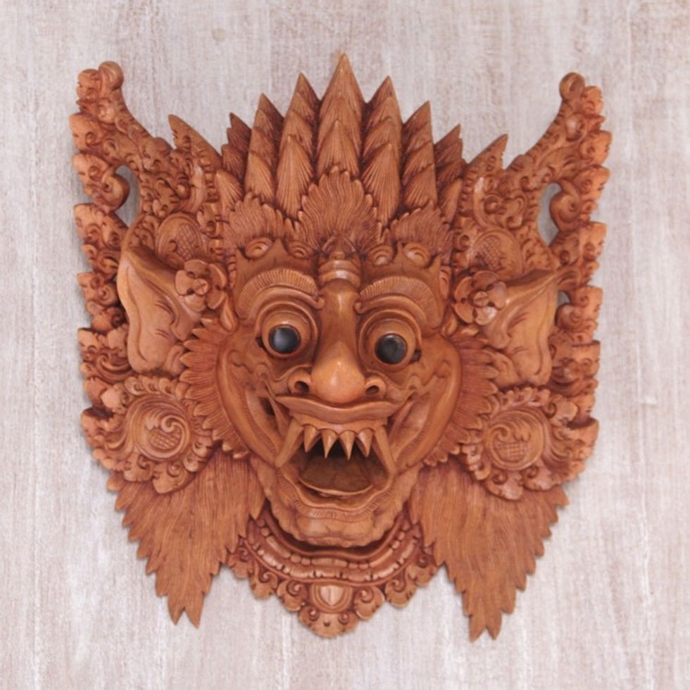 Hand Carved Suar Wood Wall Mask from Bali 'Great Protector'