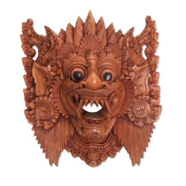 Alternate image for Hand Carved Suar Wood Wall Mask from Bali Great Protector