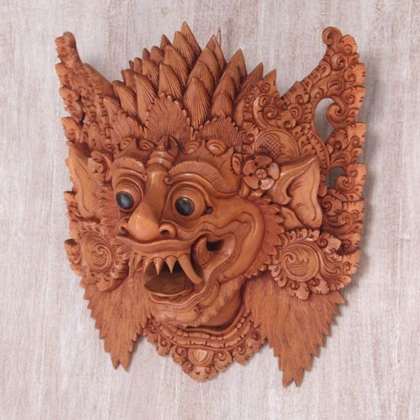 Alternate image for Hand Carved Suar Wood Wall Mask from Bali Great Protector