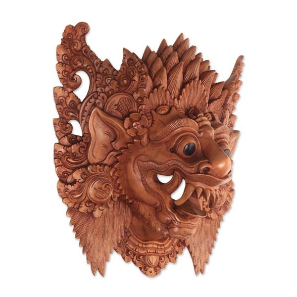 Alternate image for Hand Carved Suar Wood Wall Mask from Bali Great Protector