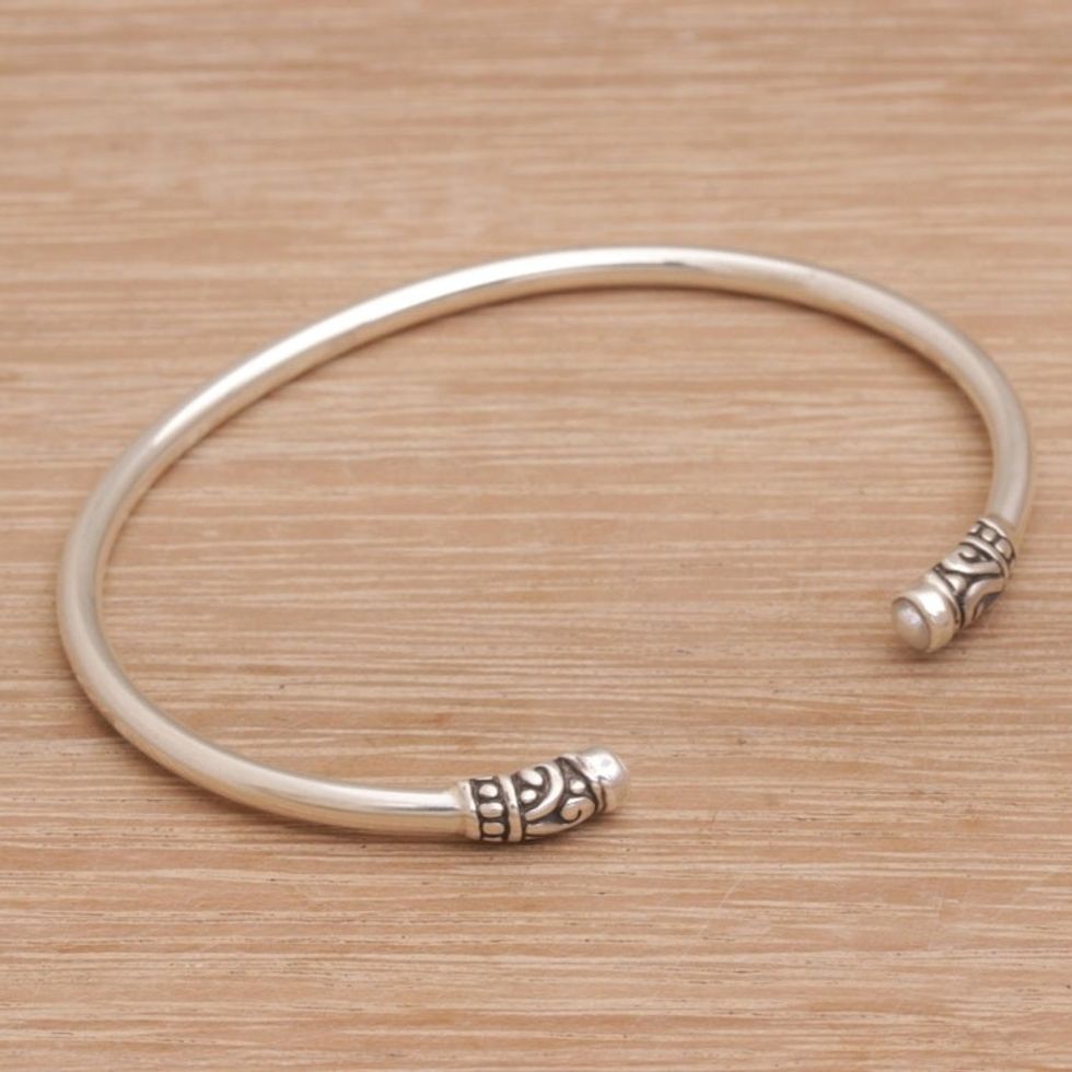 Feminine Cultured Pearl and Sterling Silver Cuff Bracelet 'Discreetly Yours'