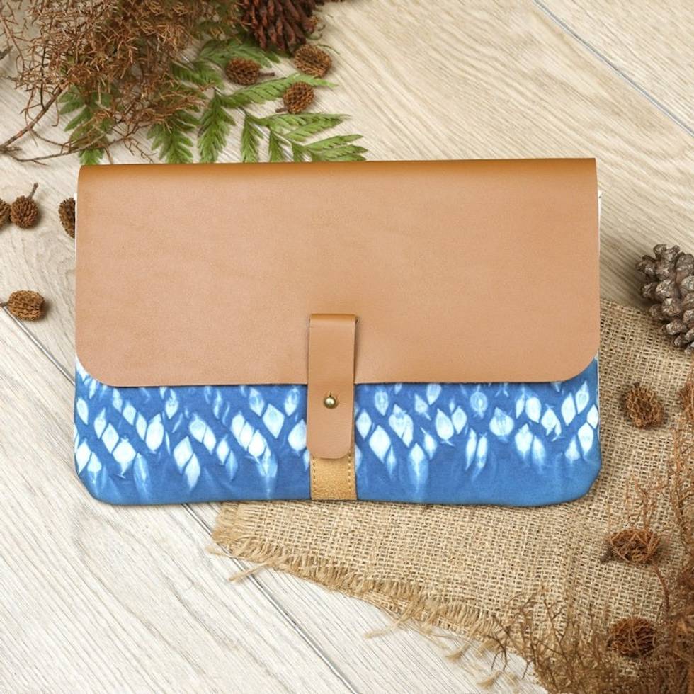 Blue Shibori Tie-Dyed Cotton Clutch Handbag 'Anyer Rain'
