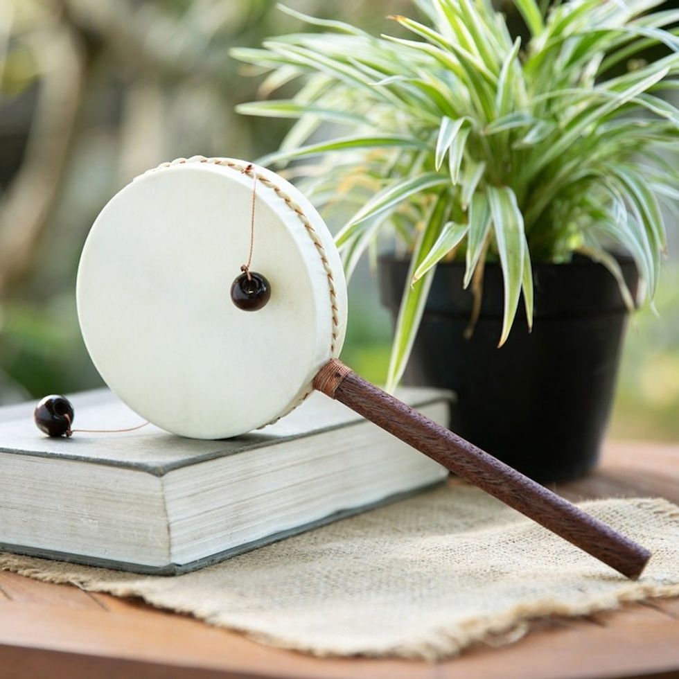 Hand Made Indonesian Wood Handled Drum 'Dancing Vibes'
