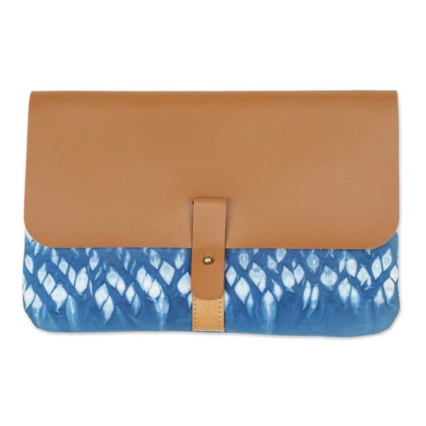 Alternate image for Blue Shibori Tie-Dyed Cotton Clutch Handbag Anyer Rain