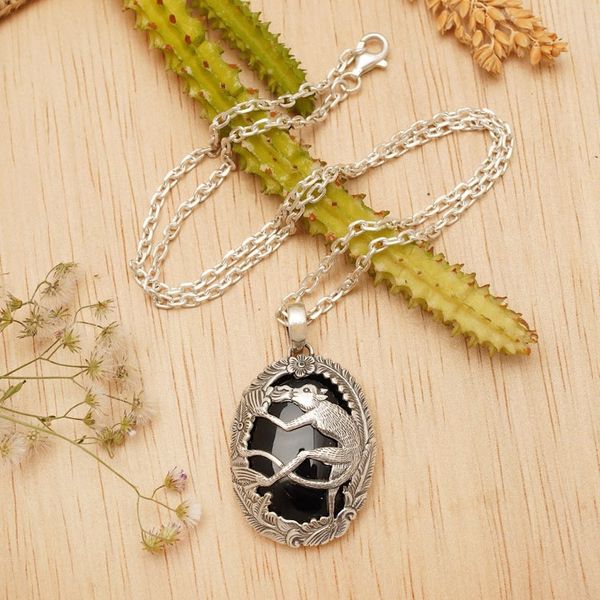 Alternate image for Onyx and 925 Silver Lemur Pendant Necklace from Bali Lemur Jungle